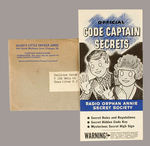 "RADIO ORPHAN ANNIE CODE CAPTAIN SECRETS" FOLDER W/ENVELOPE AND BADGE.