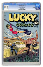 LUCKY COMICS #1  JANUARY 1944  CGC 8.0  OFF-WHITE TO WHITE PAGES  CARSON CITY COPY.