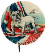 BEAUTIFUL BRITISH THEMED WWI BUTTON SHOWING BULLDOG.