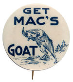 "GENERAL MacARTHUR" LARGE VICTORY BUTTON WITH SUSPENDED MARINE CORP EMBLEM PLUS SECOND BUTTON.