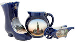 “LUNA PARK” HIGH QUALITY SOUVENIR COBALT BLUE CHINA TRIO.