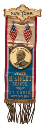 “NEW YORK” RIBBON USED AT 1896 CONVENTION WITH McKINLEY CELLO.