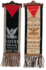 IMPERIAL ORDER RED MEN OUTSTANDING PAIR OF ORNATE RIBBON BADGES.