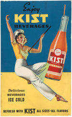 "KIST BEVERAGES" SOFT DRINK ADVERTISING STANDEE WITH EARL MORAN PIN-UP ART.