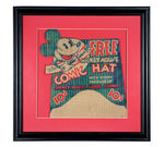 "FREE MICKEY MOUSE COMIC HAT" 1930s PRODUCT CARTON ADVERTISING CUSTOM FRAMED.