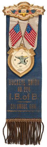 ORNATE & EARLY OHIO BLACKSMITHS UNION RIBBON BADGE.