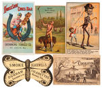 TOBACCO RELATED LOT OF FIVE TRADE CARDS AND DIE-CUT PROMO BOOKLET.