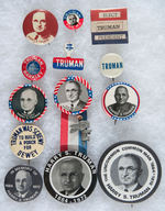 TRUMAN NINE CAMPAIGN ITEMS, ONE ANTI-TRUMAN AND THREE TRUMAN MEMORIAL BUTTONS.