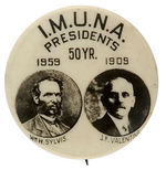 UNION JUGATE BUTTON PICTURING LEADERS OF IRON-MOLDERS UNION OF NORTH AMERICA.