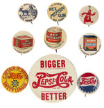 GUM, MEAT AND PEPSI-COLA GROUP OF NINE PHOTO PLATE BUTTONS FROM COLLECTIBLE PIN-BACK BUTTONS.