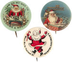 SANTA DRIVING EARLY AUTO, WITH BI-PLANE, AND ON ICE SKATES BUTTON TRIO.