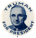 “TRUMAN FOR PRESIDENT” BLUETONE PHOTO SINGLE PORTRAIT BUTTON.