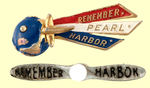 RPH FIRST SEEN REBUS PIN AND "REMEMBER PEARL HARBOR" LARGE ENAMEL ON BRASS LUSTER PIN.