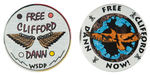 “FREE CLIFFORD DANN” RARE BUTTONS FOR NATIVE AMERICAN WHO THREATENED SELF-IMMOLATION IN 1992.