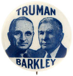 SCARCE "TRUMAN/BARKLEY” BLUETONE AND BLUE TEXT JUGATE BUTTON.