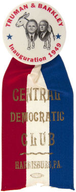 "TRUMAN & BARKLEY" INAUGURATION 1949 SCARCE JUGATE BUTTON WITH RIBBON.