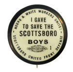 SCOTTSBORO BOYS RARE CAUSE BUTTON CIRCA 1932 FROM HAKE COLLECTION & CPB.