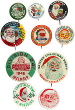 SANTA GROUP OF TEN LITHO TIN BUTTONS MOST FROM 1930s-50s.