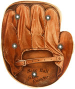 PAIR OF CARDBOARD FIGURAL BASEBALL AND CELLULOID FIGURAL GLOVE SCORERS.