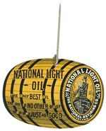 "NATIONAL LIGHT OIL" BARREL SHAPED EARLY CELLO FLIP.