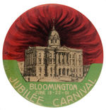 BLOOMINGTON ILLINOIS FIRE SURVIVAL "JUBILEE CARNIVAL" 1901 BUTTON.