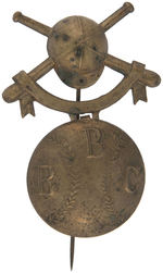 C. 1890s BRASS SHELL STICKPIN WITH HINGED BASEBALL LETTERED “B/B/C.”