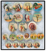 AMERICAN INDIANS 22 TOURIST SOUVENIR BUTTONS FROM 1940s-1950s.