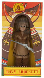 "DAVY CROCKETT" BOXED DOLL WITH "DAVY CROCKETT INDIAN FIGHTER" BUTTON.