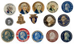 GEORGE WASHINGTON BICENTENNIAL COLLECTION OF 12 BUTTONS AND THREE METAL PINS.