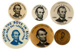 LINCOLN SIX RARE BUTTONS INCLUDING "FREEDMEN'S AID SOCIETY."