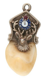 ELKS FRATERNAL WATCH CHAIN CHARMS OF ELK'S TEETH IN GOLD MOUNTS.