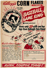 KELLOGG'S BASE-BALL GAME RING PLUS CEREAL BOX BACK AND SUNDAY AD.