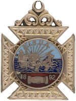 TEN KARAT GOLD AND ENAMEL CHARM DATED 1892 FOR INTERNATIONAL SEAMEN'S UNION OF AMERICA.