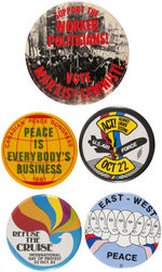 FIVE CANADIAN LEFT-WING CAUSE BUTTONS FROM THE 1980s.