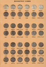 10C ROOSEVELT DIME NEAR COMPLETE SET 1946-1999 AU-PROOF.