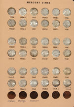 10C MERCURY DIME NEAR COMPLETE SET AU/UNC.