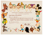 "WALT DISNEY" WAR BOND CERTIFICATE & AD SHEET.