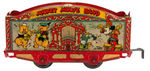 "LIONEL MICKEY MOUSE CIRCUS" TOY WIND-UP TRAIN WITH MICKEY CIRCUS BARKER FIGURE.