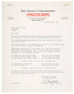 LIONEL RETAILERS LETTER MENTIONING DISNEY ITEMS.