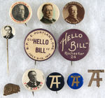 TAFT NINE CAMPAIGN ITEMS AND TWO ELKS “HELLO BILL” BUTTONS.