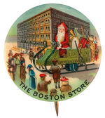 THE BOSTON STORE" OUTSTANDING RARE BUTTON SHOWING SANTA IN HIS SLEIGH.