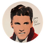 "YOURS, RICK NELSON" TINTED COLOR PHOTO BUTTON.