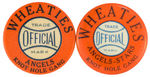 WHEATIES PAIR OF PREMIUM "KNOT HOLE GANG" BUTTONS FOR LOS ANGELES AND HOLLYWOOD BASEBALL TEAMS.