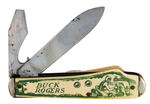 "BUCK ROGERS" RARE POCKET KNIFE WITH GREEN GRIPS.