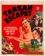 “TARZAN’S SECRET TREASURE” PROMO POSTER AND “TARZAN ESCAPES” RE-RELEASE WINDOW CARD.