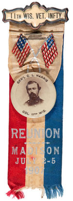 GRAND ARMY OF THE REPUBLIC THREE RIBBON BADGES.