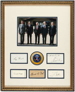 BEAUTIFUL FRAMED DISPLAY OF FIVE PRESIDENTIAL AUTOGRAPHS NIXON, FORD, CARTER, REAGAN AND BUSH.