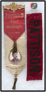 TWO RIBBONS AND BUTTON FOR 1896 DEMOCRATIC HOPEFUL PATTISON.