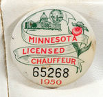 “ALS CAB” DRIVERS HAT WITH 1950 "MINNESOTA LICENSED CHAUFFEUR” BUTTON.