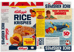 KELLOGG'S "RICE KRISPIES" CEREAL BOX FLAT WITH WOODY WOODPECKER SWIMMER PREMIUM OFFER.